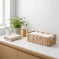 thumbnail image 6 of Boho Rectangular Water Hyacinth Woven Basket, Natural Rattan Storage Tray with Wooden Handles for Home Organization & Decor, 6 of 6