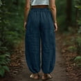 thumbnail image 5 of Nestiefly Linen Capri Pants for Women Drawstring Baggy Summer Beach Capris Pants for Women Breathable Relaxed-Fit Trousers with Pockets Navy S, 5 of 7