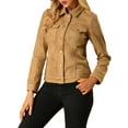 thumbnail image 6 of INSPIRE CHIC Women's Turn-Down Collar Flap Pockets Snap Button Faux Suede Jacket XS Brown, 6 of 8