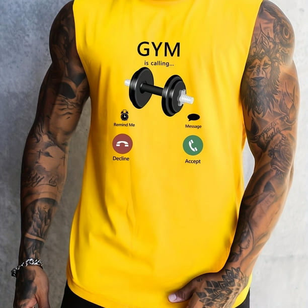 Camisetas Sin Mangas Para Hombre Con Estampado De "GYM Is Calling" Para Entrenamiento Físico Para Verano