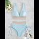 thumbnail image 3 of Bikini de Dos Piezas para Mujer, Cintura Alta, Cuello Halter, Traje de Baño Adelgazante, Azul , Talla XL, 3 of 7