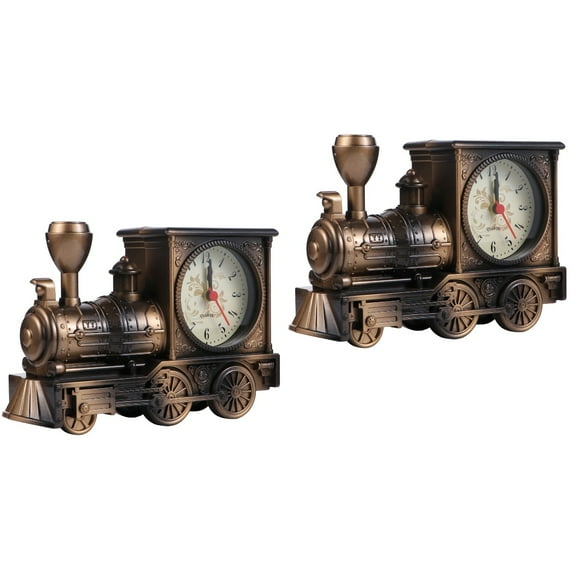 2 PCS Old Fashioned Alarm Clock Sunrise Train Model Decor Break-resistant Man