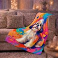 thumbnail image 6 of Cheerful Pop Art Shih Tzu Portrait, Playful Artistic Scene, Warm Flannel Blanket for Living Room and Bedroom, Animal Lovers Pet Adoption Gift, Artistic Home Decor, 6 of 9