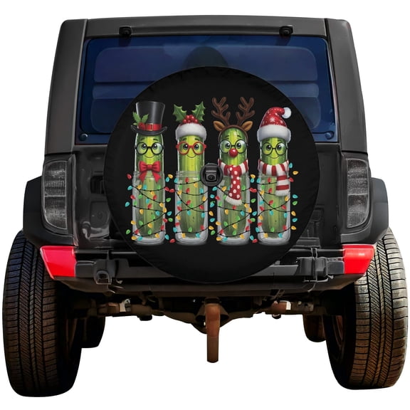 Lotusprinthandmade Funny Christmas Pickle Spare Tire Cover With Backup Camera Hole 6 Sizes (27 in.), funny christmas vehicle accessory