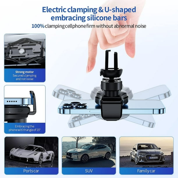 Chargeur sans fil 15w Chargeur sans fil de voiture Intelligent Sensing  Support de téléphone de voiture, clip de sortie + ventouse, batterie  intégrée