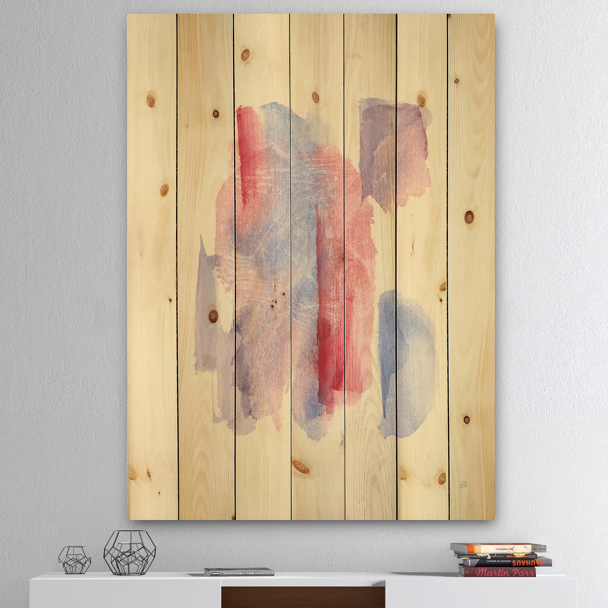 Designart 'geometric Pastel I' Mid-Century Modern Print on Natural Pine Wood