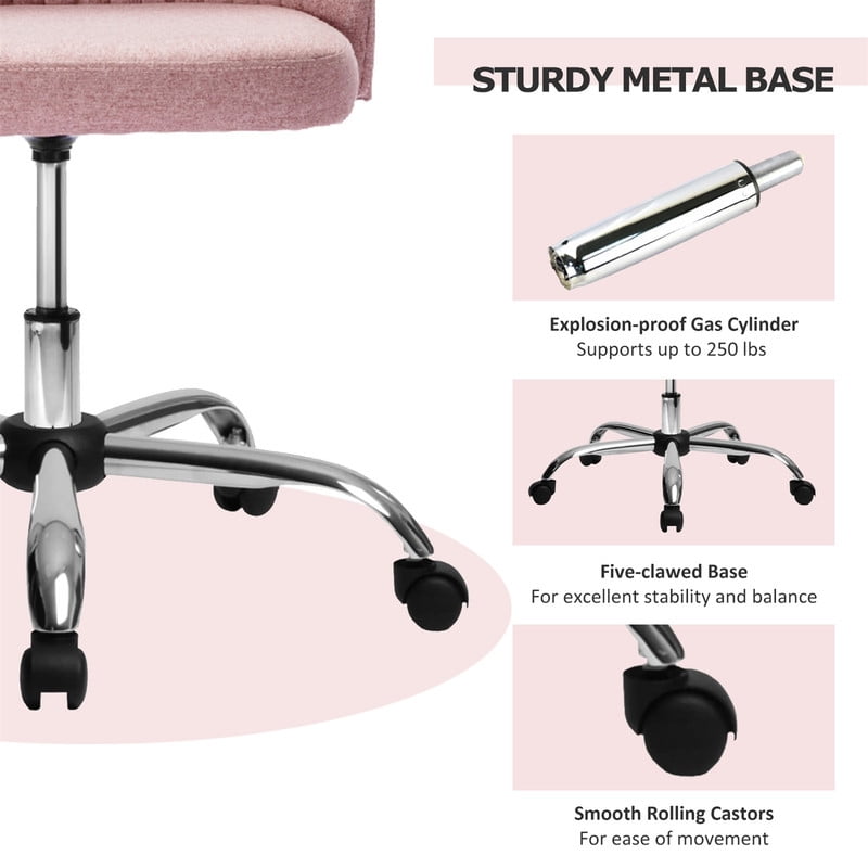 TINKLE WELL Modern Office Desk Chair, Rolling Vanity Swivel Task Chair with Wheels, Stylish Comfortable Armless Backrest for Home, Bedroom, Office, Study, Pink