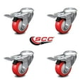 thumbnail image 2 of 3 Inch Red Polyurethane Swivel Bolt Hole Caster Set with Total Lock Brake SCC, 2 of 2