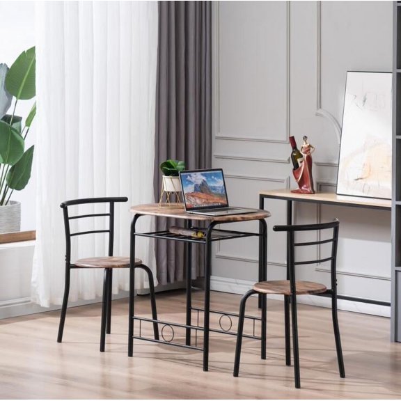 3Pc Dining Table Set Breakfast Table Living Room Furniture 2 Chair w/Curved Back