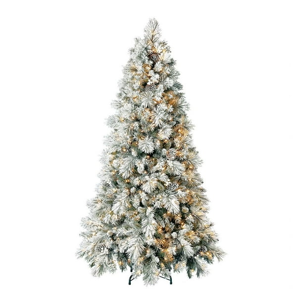 Home Heritage 6.5 Foot Snowdrift Flocked Pine Prelit Christmas Tree ...