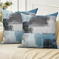 thumbnail image 2 of Blue and Grey Abstract Throw Pillow Covers 18x18 Set of 2,Modern Linen Pillow Cases for Bedroom Sofa Couch, 2 of 6
