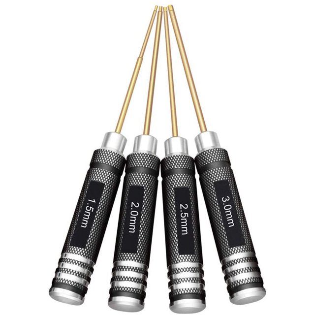Juego de destornilladores hexagonales de 4 piezas de 1,5/2,0/2,5/3,0 mm Juego de herramientas de llave hexagonal de titanio para herramienta RC FPV multieje
