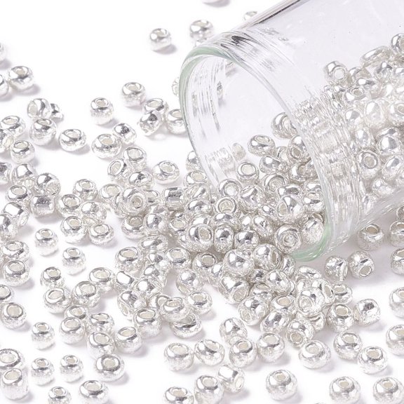 8/0 Glass Seed Beads Metallic Colours style Round Silver 8/0 3mm Hole: 1mm about 1111pcs/50g