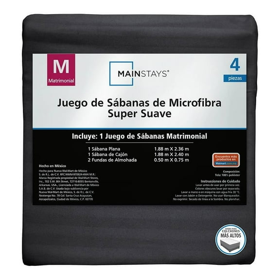 Juego De Sábanas Mainstays Matrimonial Liso Gris Oxford