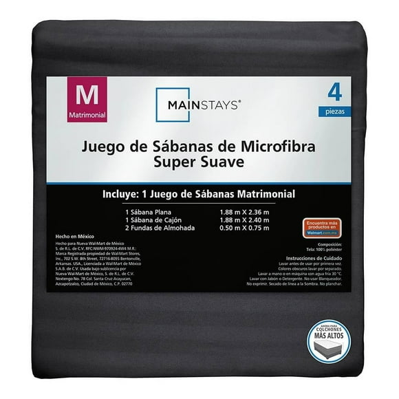 Juego De Sábanas Mainstays Matrimonial Liso Gris Oxford