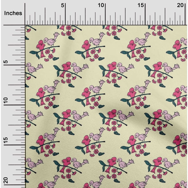 oneOone Cotton Poplin Fabric Leaves|Bird & Floral Block Print Sewing Fabric BTY 42 Inch Wide