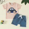 thumbnail image 2 of Kaprioy Toddler Boys Clothes Summer Outfit Sets Cute Tractor Embroidered Printed Short Sleeve Tops T Shirt Pockets Shorts Knit Clothes Set Boys Summer Clothing Set, 2 of 6