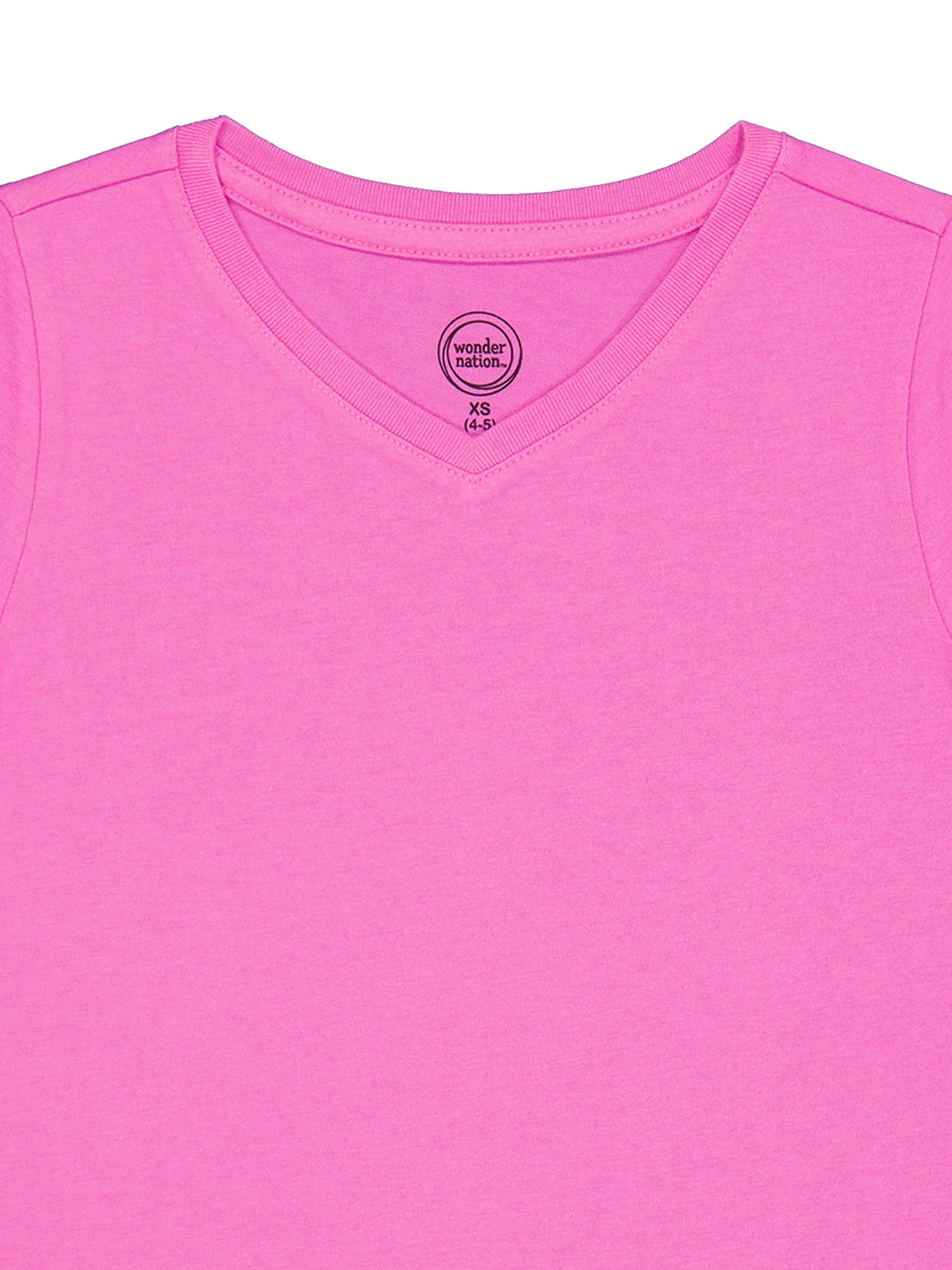 Wonder Nation Girls Short Sleeve Kid Tough V-Neck Tee, Sizes 4-18 & Plus