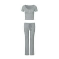 thumbnail image 5 of GEWSEY Lounge Sets for Women 2 Piece Foldover Yoga Flare Leggings Pants Crop Tops Casual Y2K Outfits Matching Tracksuit Set (Grey, L), 5 of 6