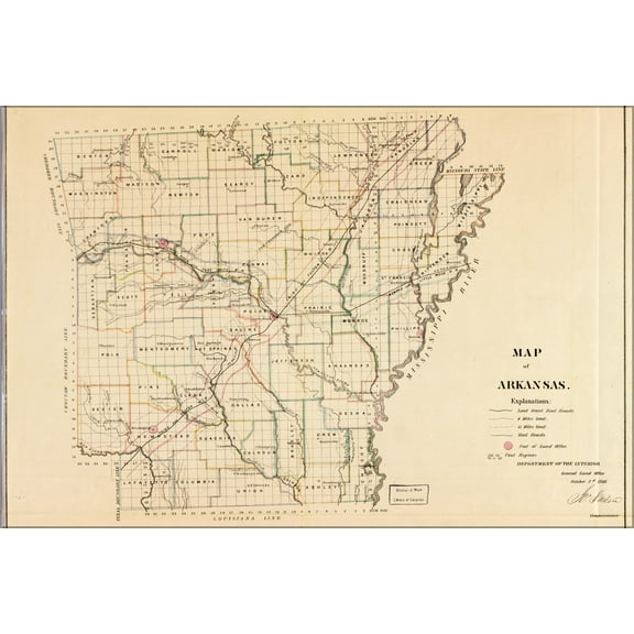 24"x36" Gallery Poster, Map of Arkansas 1866