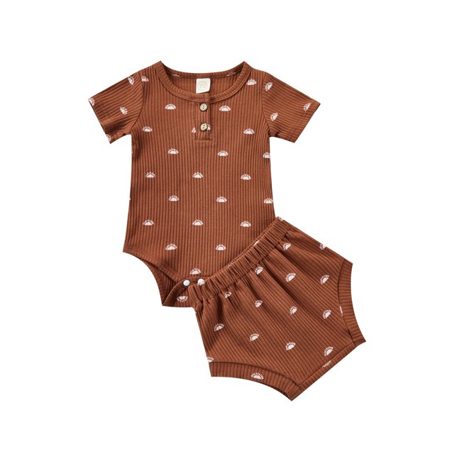 Nituyy Ensembles d'Été pour Bébé, Barboteuse à Manches Courtes Imprimée Soleil + Shorts à Taille Élastique