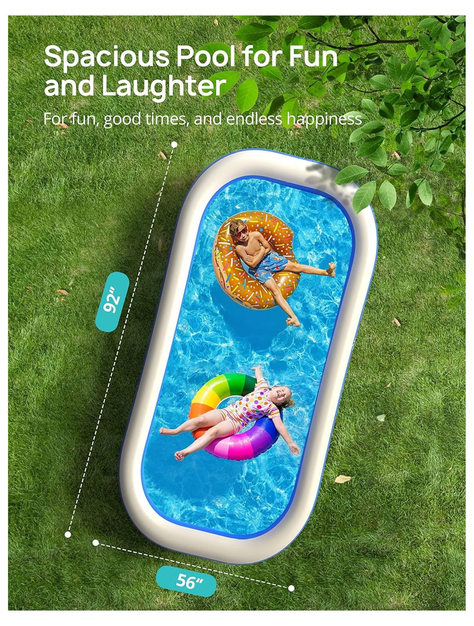 Inflatable Pool, 92''×56''×20'' Inflatable Swimming Pool for Summer Water Party BPA-Free Above Ground Blow Up Kiddie Pool Ball/Sand Pit,Backyard Outdoor Indoor Age 3+