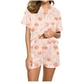 thumbnail image 1 of Ensembles de Pyjamas en Coton pour Femmes Chemises à Rayures à Col Rabattu Manches Courtes Hauts Ultra Doux Texturés Vêtements de Nuit Athlétiques Extensibles Boxeurs à Taille Élastique avec Cordon de Serrage Été Femmes 2 Pcs Chemise de Nuit, 1 of 6