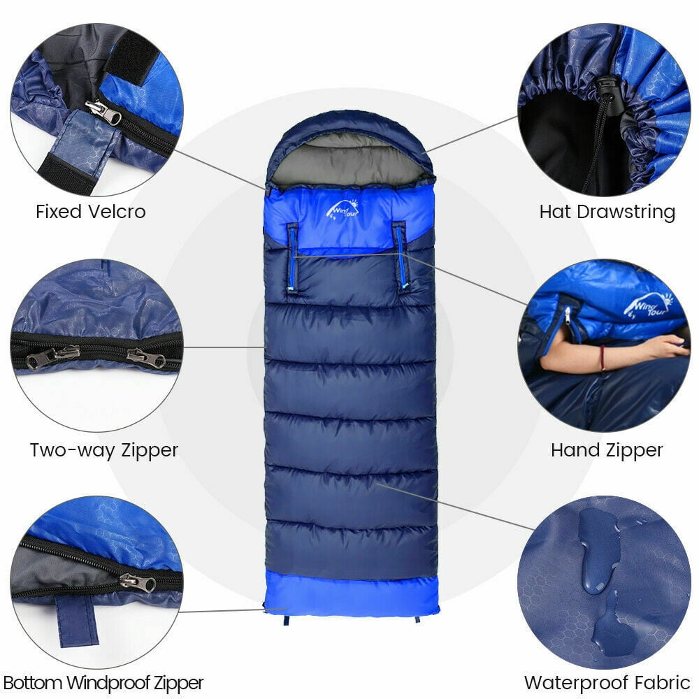 CJC Wearable Sleeping Bag for Adults and Kids Winter Temp Range (5°F to 50°F) Cold Weather Waterproof Sleeping Bag With Zipper for 3-4 Season Camping Climbing Outdoor， Blue, Left zipper