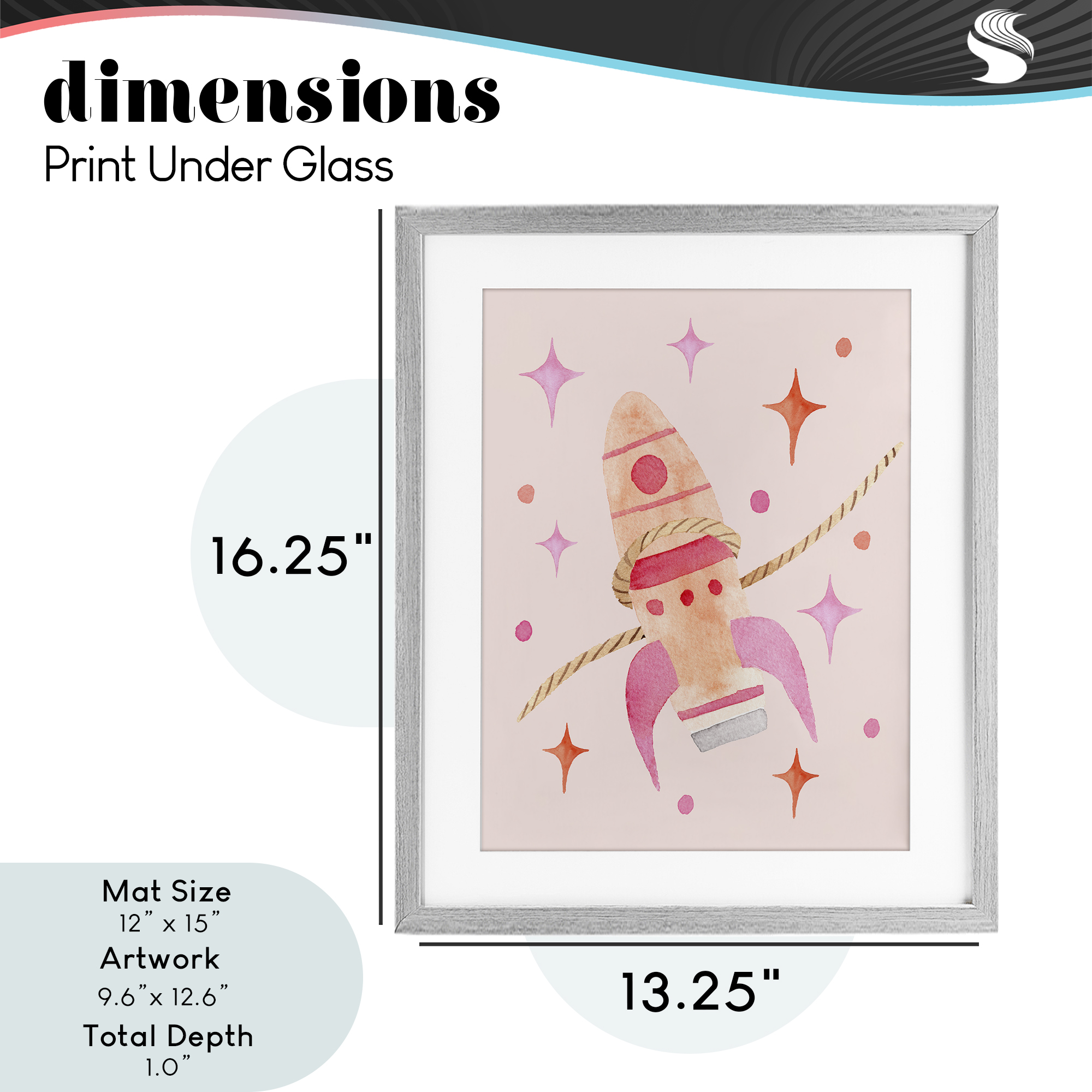 Lasso Rocket Ship Gray Framed Print Under Glass, design by Nina Jacobs