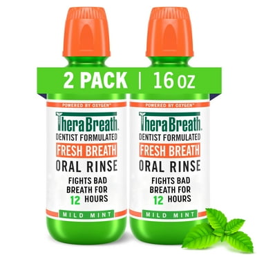 TheraBreath Fresh Breath Mouthwash, YPF5 Mild Mint Flavor, Alcohol-Free, 16 Fl Oz (2-Pack)