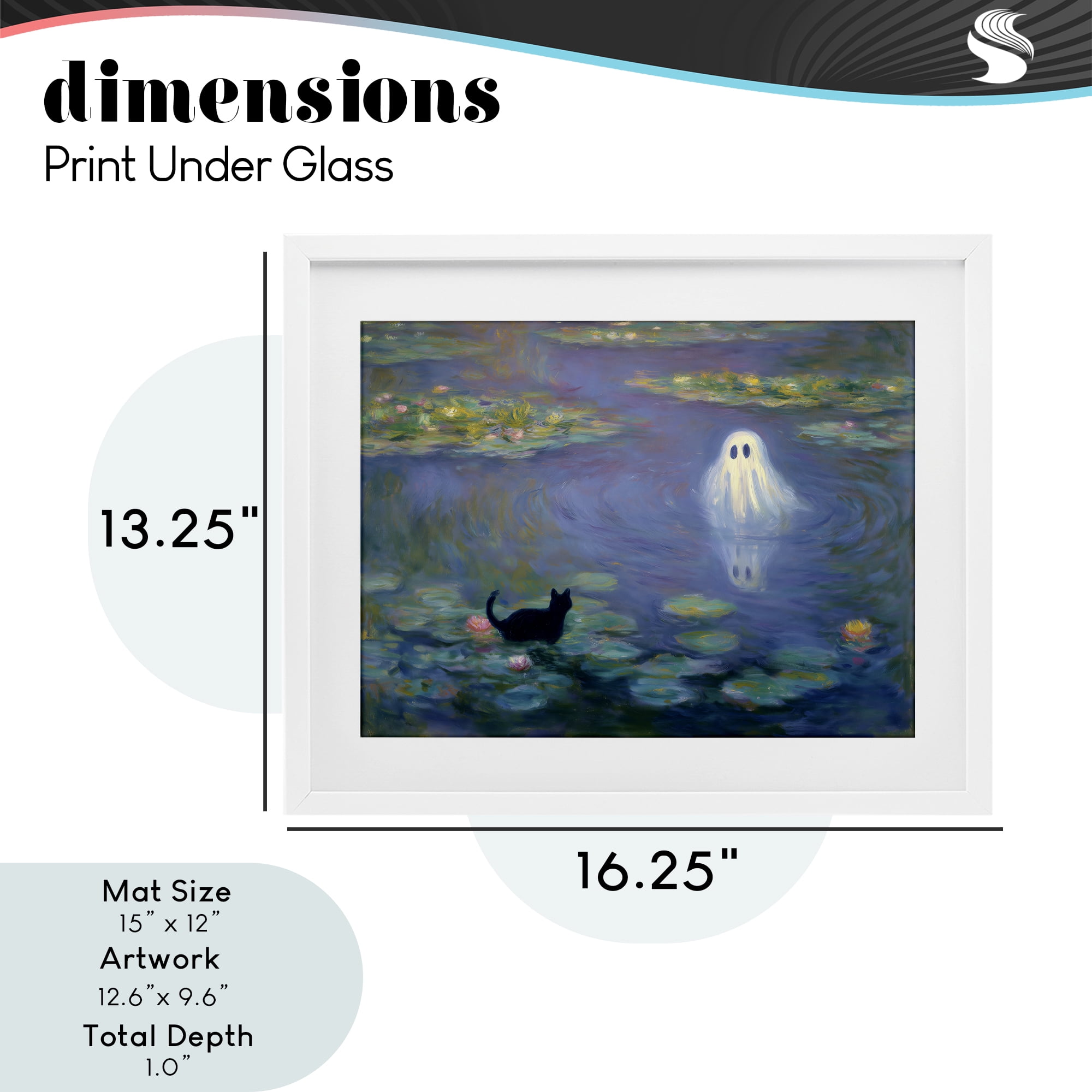 Water Lilies with Ghost & Kitty White Framed Print Under Glass, design by Arlington Prints