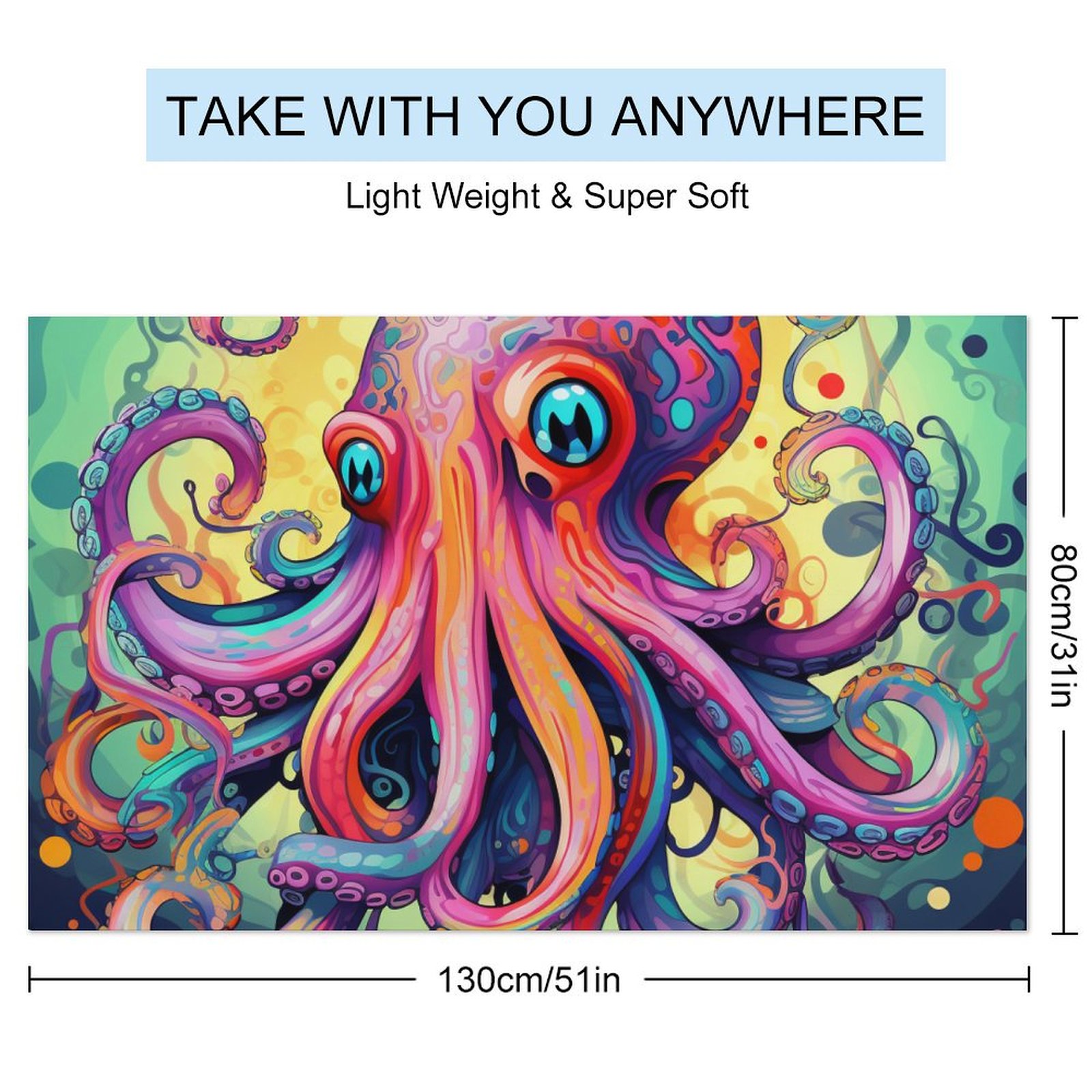 Colorful Octopus Microfiber Lightweight Beach Towel Quick Dry Absorbent Thin Towels for Swimming Pool Camping Beach Easy for Vacation Essentials