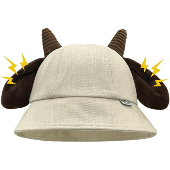 Cute Bucket Hat with Goat Horns and Ears Summer Sun Hat for Women Novelty Fishing Cap Men Rave Hat Theme Party
