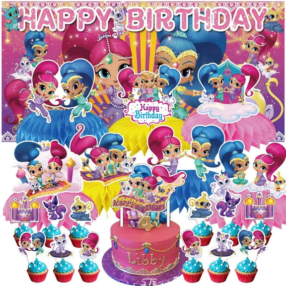 Shimmer and Shine Party Decorations Decor Supplies Honeycomb Centerpieces Table Toppers Cake Toppers for Birthday Photo Props