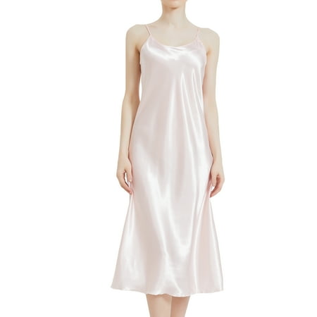 

Homgro Women s Satin Nightgowns Silky Loungewear Soft Chemise Luxury Low Back Nighty Tea Lenght Pajama Dress Pink Medium