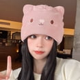 thumbnail image 4 of Tuque Tricotée à Revers pour Femmes et Adolescentes avec Chat et Chaton, Bonnet d'Hiver pour l'Extérieur, Extensible, pour Ski, 4 of 5