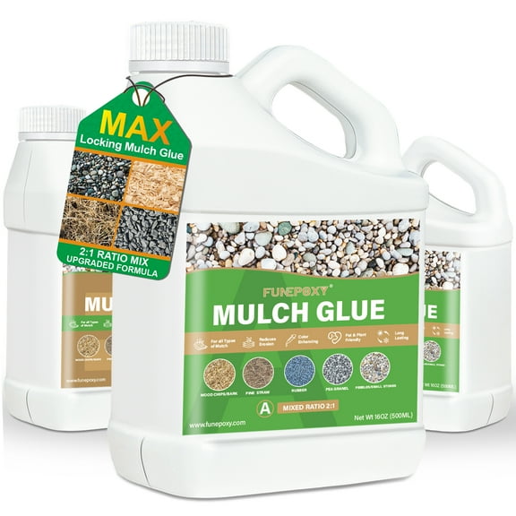 FUNEPOXY 2:1 Mixing Ratio 48oz Mulch Glue for Landscaping, Ready to Use Fast-Dry Non-Toxic, Strong Mulch Gravel Glue, Rock Glue, Mulch Glue for Garden, Mulch Glue Binder,