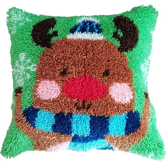 Christmas Latch Hook Kit for Adults Kids, Church DIY Crochet Yarn Pillow Hooking Craft Needlework Kit with Color Pattern for Home Decoration Festival Gift,43 × 43cm / 16.9 * 16.9 inches