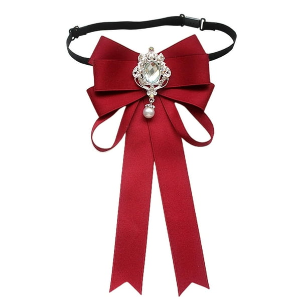 Pajarita para mujer, accesorios de uniforme para camisa, pajarita con diamantes de imitación. Rojo oscuro