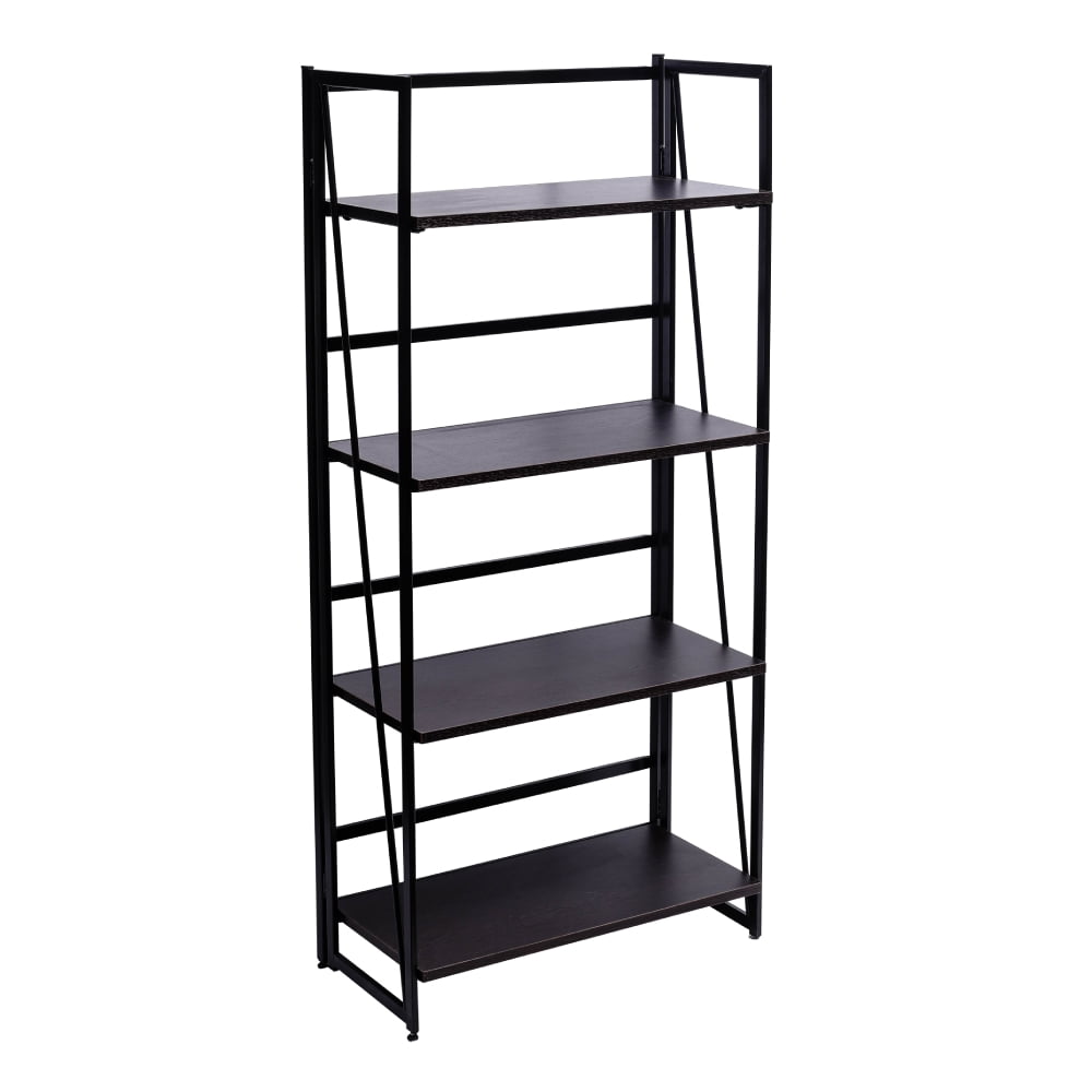 Kepooman Folding Bookshelf for Home Office, 4 Tiers Book Rack Organizer, Wooden Storage Shelves Vintage Kepooman Folding Bookshelf for Home Office, 4 Tiers Book Rack Organizer, Wooden Storage Shelves Vintage