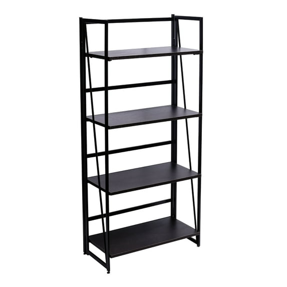 Folding Bookshelf Home Office Industrial Bookcase Wooden Storage Shelves Vintage 4 Tiers Book Rack Organizer