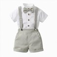 thumbnail image 2 of Xudanell Toddler Boy Outfit formal Casual Short Sleeve Shirt Top Shorts with Necktie Gentle Toddler Boy Summer Outfit Grey 12-18 Months, 2 of 7