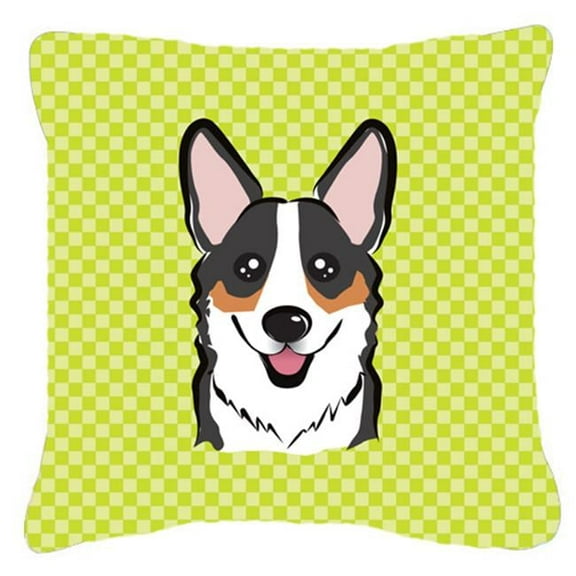 Caroline's Treasures BB1317PW1414 Checkerboard Lime Green Corgi Canvas Fabric Decorative Pillow , 14Hx14W, multicolor