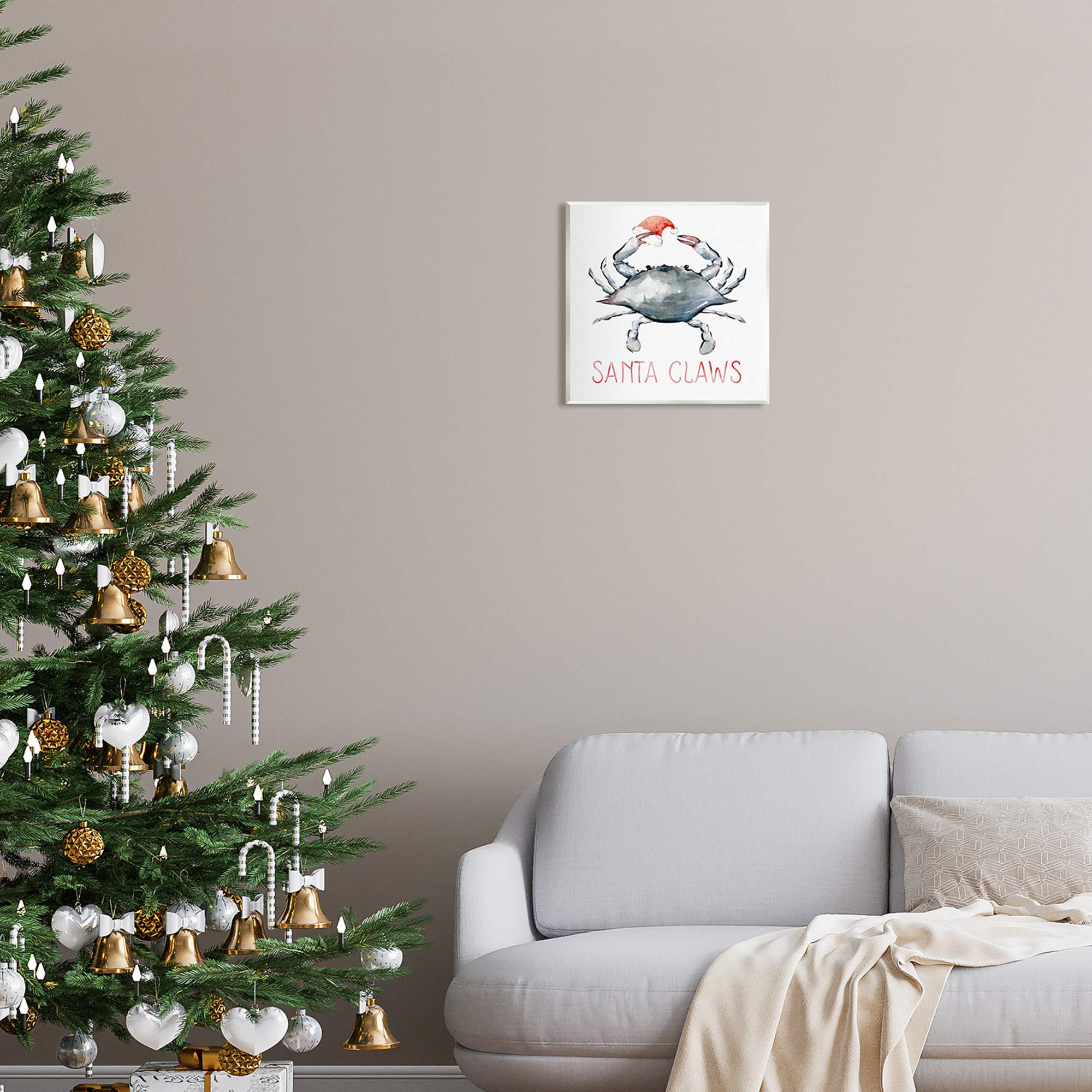 Stupell Industries Santa Claws Holiday Crab Holiday Painting Unframed Art Print Wall Art