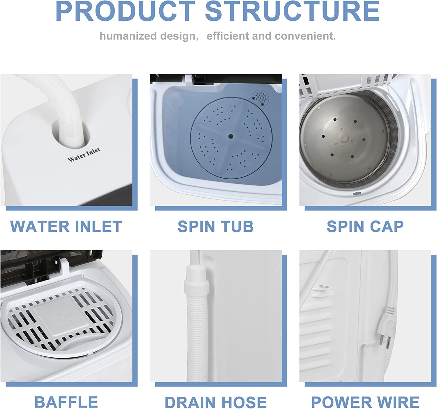 HOMAKE-PRO Compact Mini Twin Tub Washing Machine 13lbs Capacity Portable Washer Wash and Spin Cycle Combo, Built-in Gravity Drain for Camping, Apartments, Dorms, College, RV’s and Small Spaces