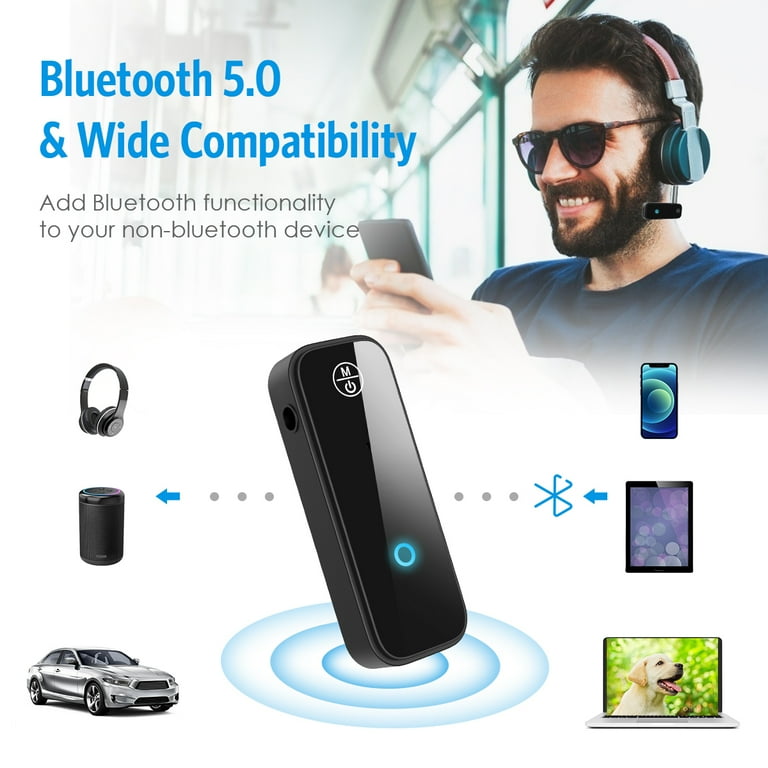 Aux Bluetooth Adapter for Car, AMIR 2 in 1 Bluetooth 5.0 Receiver for Car Speakers Stereo Systems Headphones