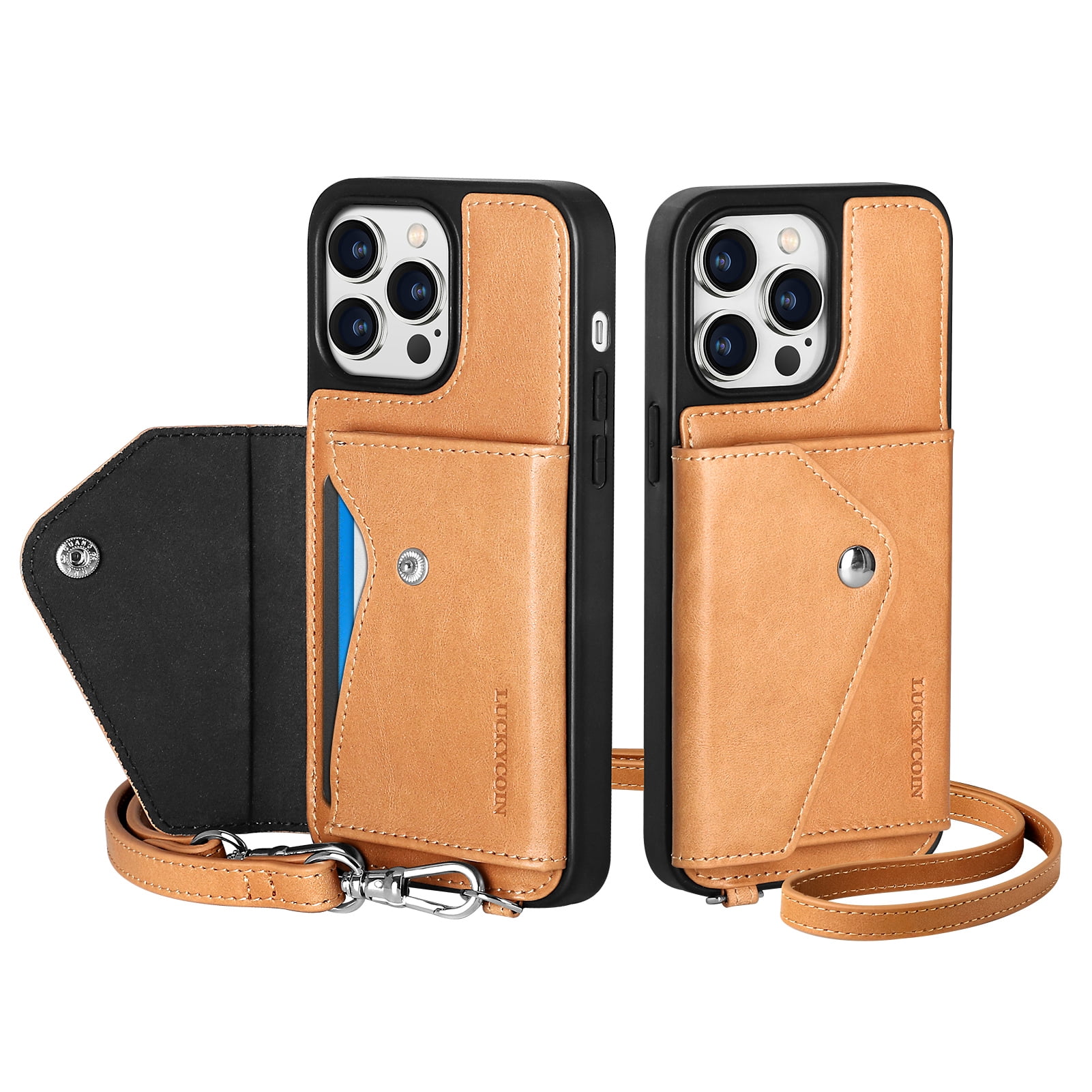 Handmade Genuine Leather Crossbody Wallet Phone Case for Apple iPhone 14 Pro Max 6.7-Inch,with Strap and Flip Wallet Card Holder,Shockproof Durable Scratch Protective