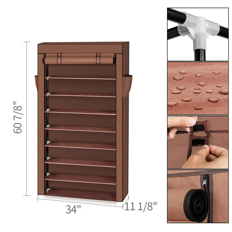 Zimtown 10 Tiers 45 Pairs Beige Shoe Rack Shelf Storage Closet Home Organizer Cabinet w/ Cover, Size: 34