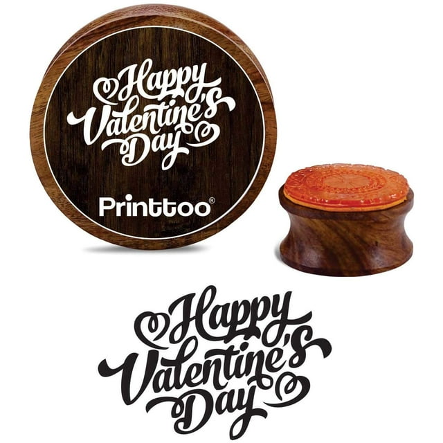 Printtoo Textile Artisanal Bois Caoutchouc Joyeuse Saint-Valentin Tampon Rond Scrap-booking-2 Pouces