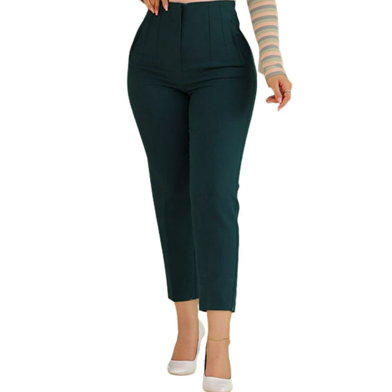Grianlook Womens Work Dress Pants Office Business Casual Slacks Ladies  Regular Straight Leg Trousers with Pockets Dark Green XL
